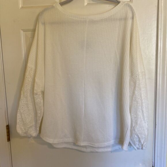 Cupshe Scoop Neck Drop Shoulder Eyelet Sleeve Pullover Knit White Medium - Picture 5 of 5